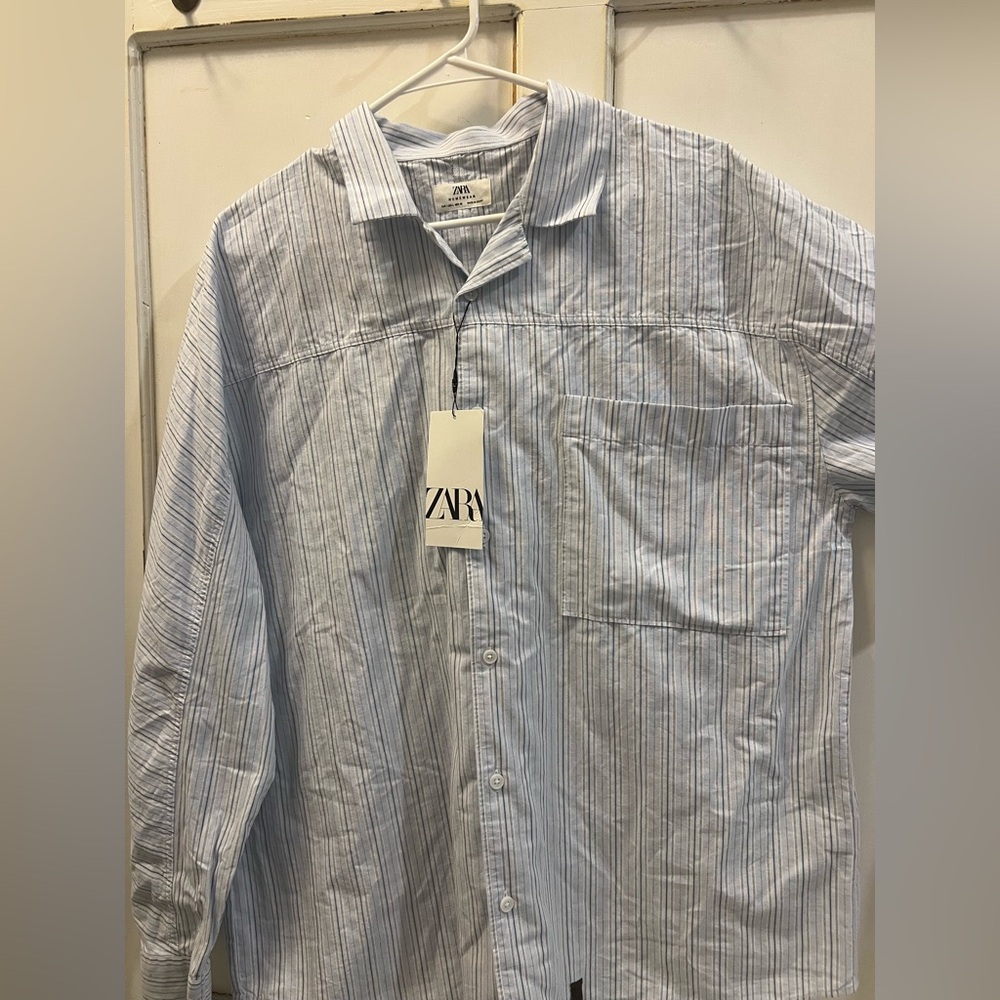 Zara Men's Light Blue Pinstripe Shirt NWT